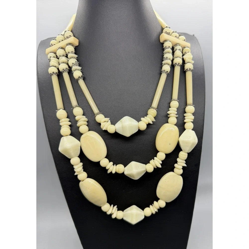 Vintage Multi Strand Glass and Stone Bead Statement 17